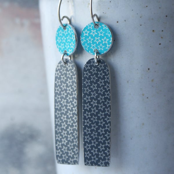 Colour pop long earrings - turquoise & grey