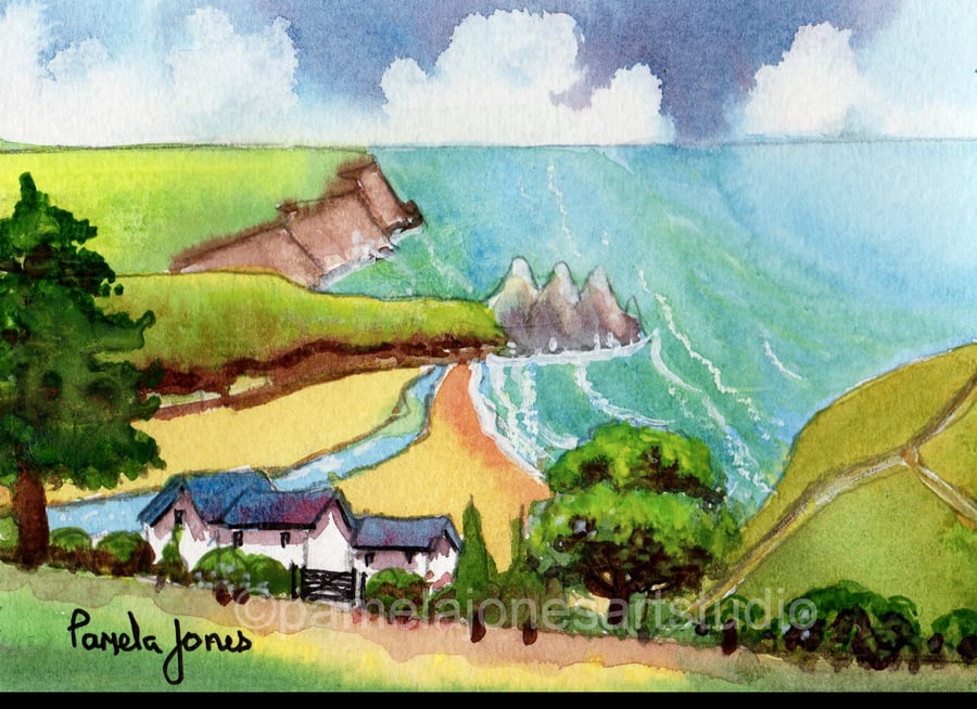 Three Cliffs Bay, Gower, Wales, Original Watercolour in 9 x 7 '' Mount