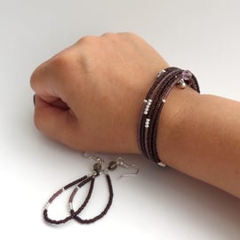 Contemporary Bangle and Earring Set, Chocolate Brown and Mauve