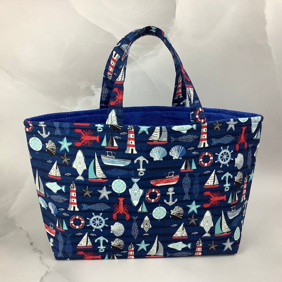 Seaside tote bag, Nautical shopper, handmade in Sussex