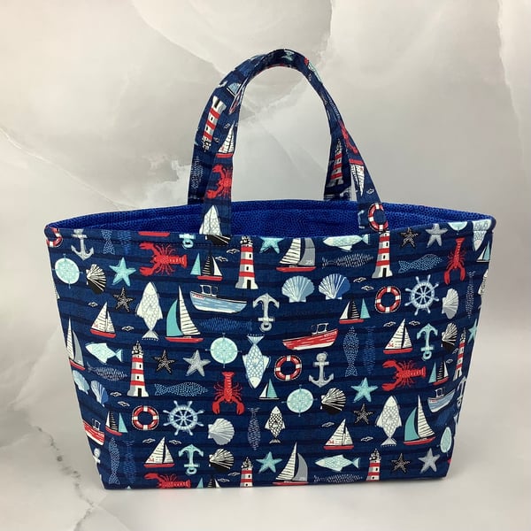 Seaside tote bag, Nautical shopper, handmade in Sussex