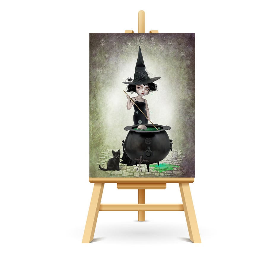 Witch And Cauldron ACEO Card - Boil & Bake