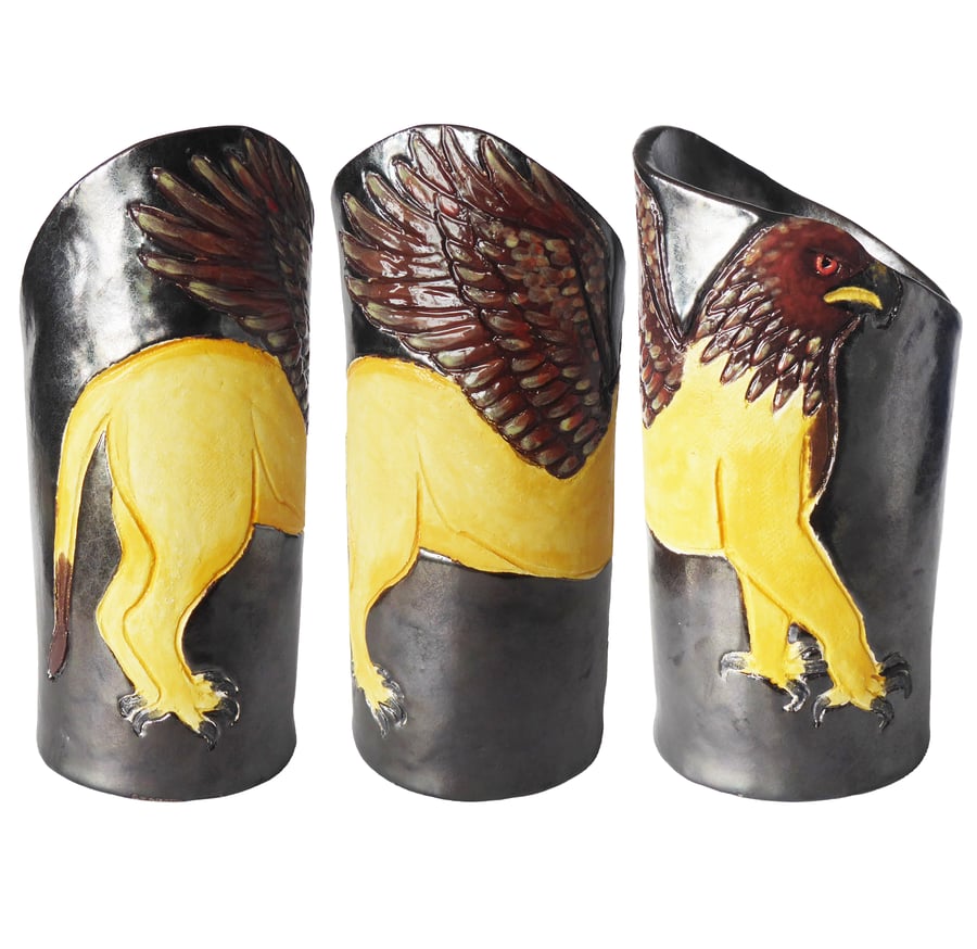 Griffin Ceramic Pot - Hand Built from Earthenware Clay