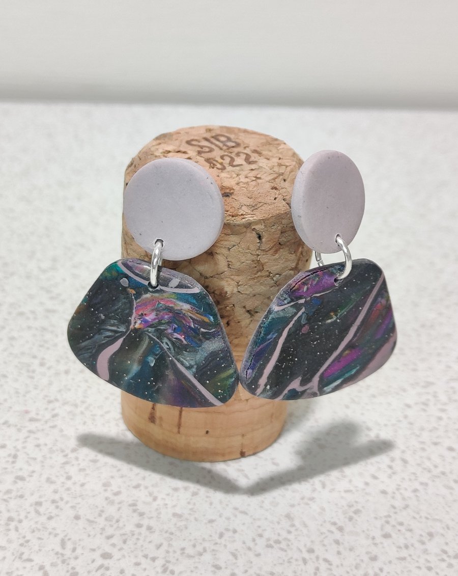 Gray galaxy dangle earrings