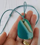 Teal Glass Pebble adjustable pendant necklace - Image 3