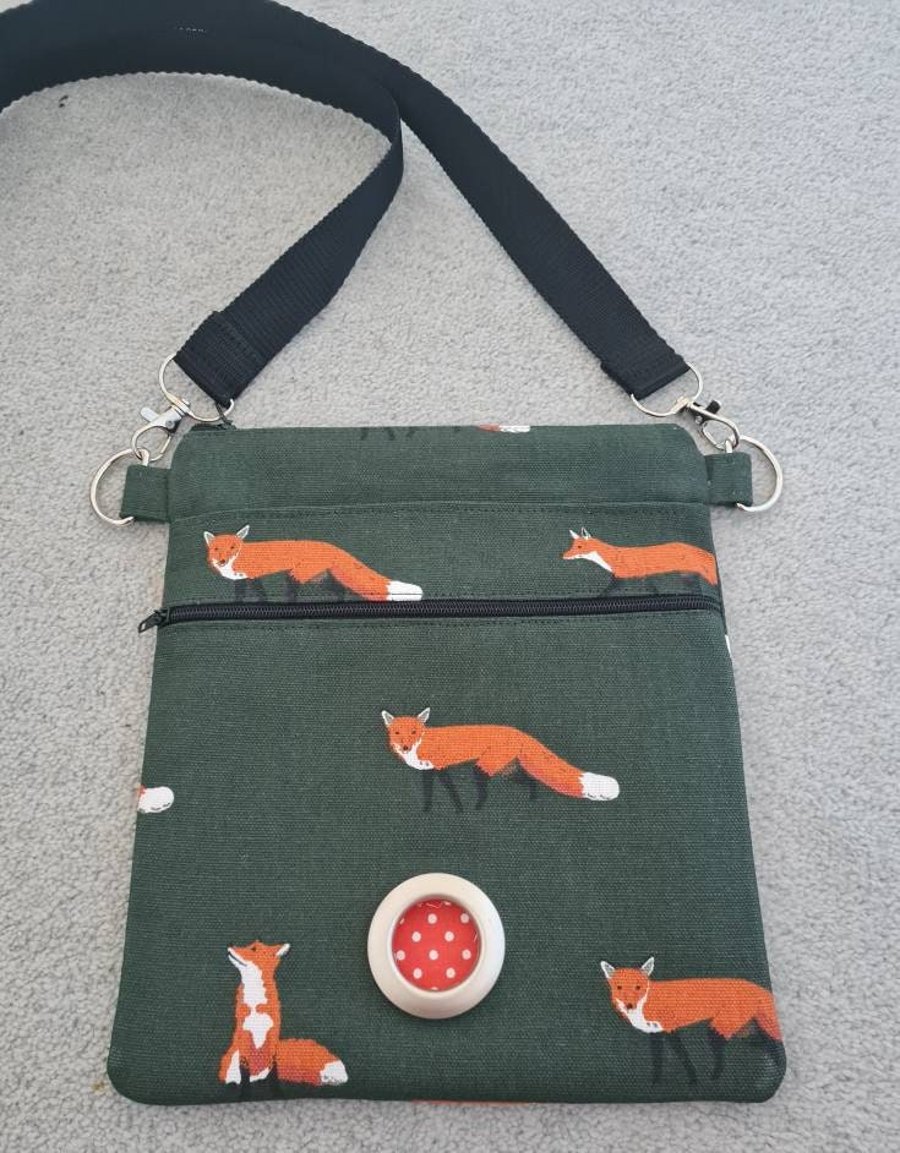 Dog Walking bag made in sophie Allport Fox fabric