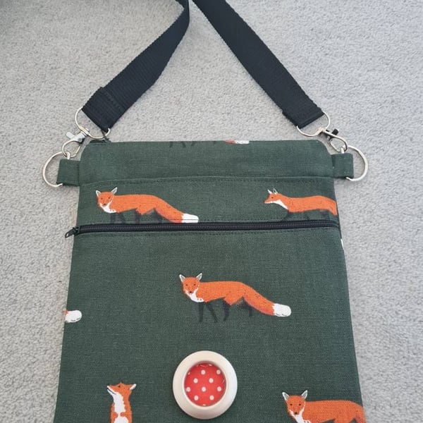 Dog Walking bag made in sophie Allport Fox fabric