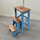 Dusty Blue Wooden Folding Step Stool – Handmade in Britain