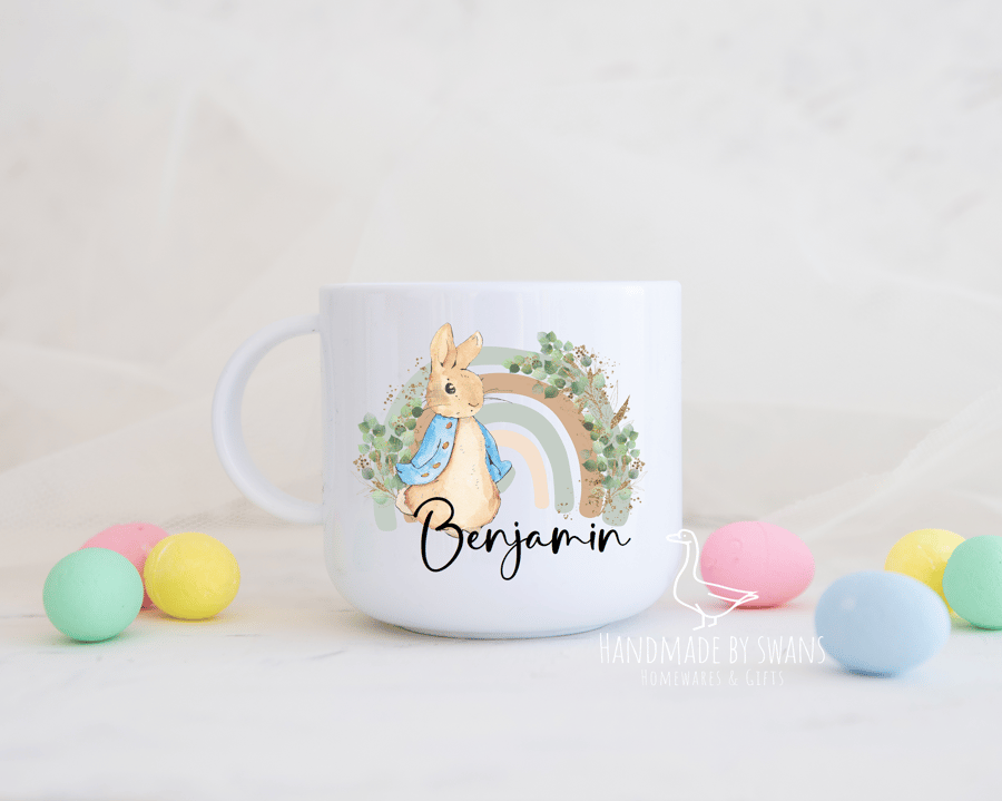 Childs Bunny mug, Polymer unbreakable cup, Easter rabbit mug, happy easter gift