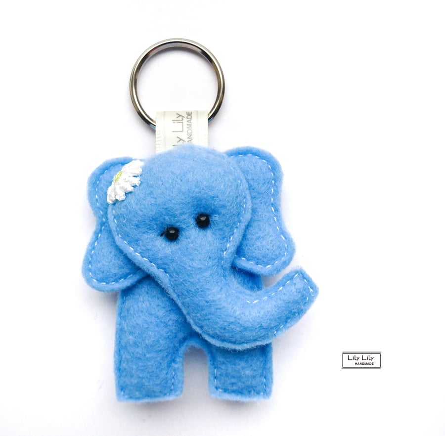 SOLD Cute blue handsewn Elephant Keyring