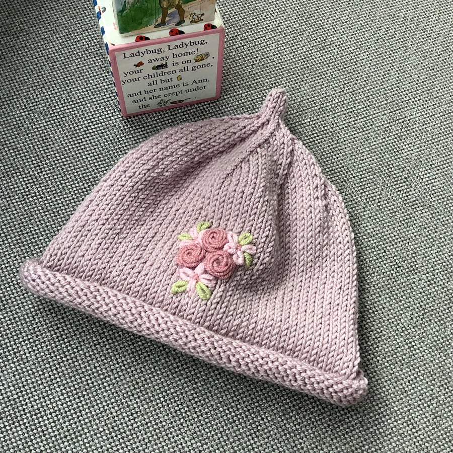 Hand Knitted Cashmere Blend Baby Beanie 0-6 Months 