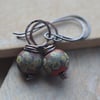 Handmade Copper Earrings with Red Rustic Lampwork Beads