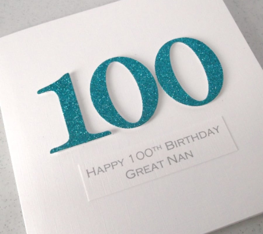 Handmade 100th birthday card - personalised with any age and message