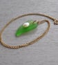 Bright Green Sea Glass and Pearl Pendant - Fine 14k Gold Filled Chain  - Image 5