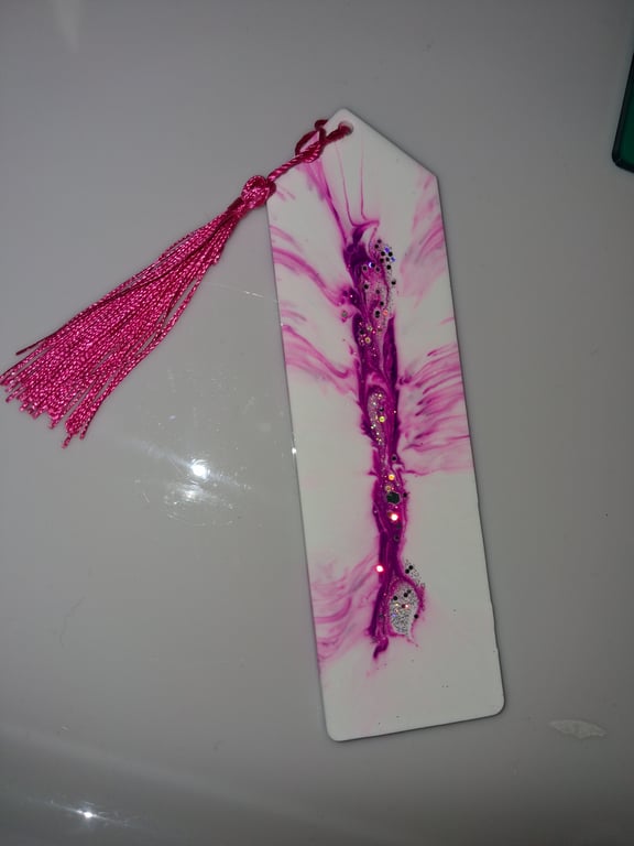Handmade pink and white epoxy resin bookmark