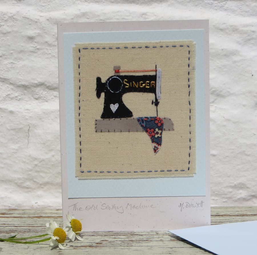 The Old Sewing Machine hand-stitched card