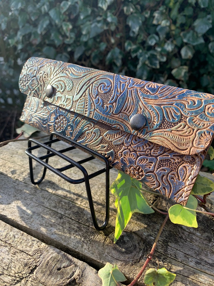 Leather pouch multi purpose paisley embossed