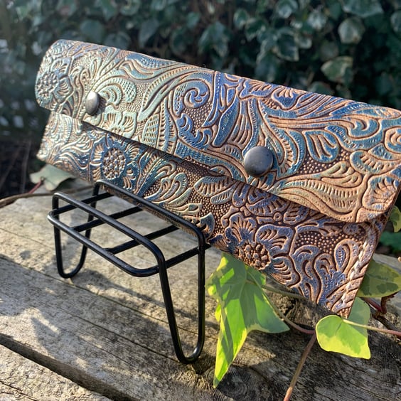 Leather pouch multi purpose paisley embossed