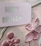 Happy birthday card, lilac, purple, silver and pink floral, embossed, flowers - Image 2