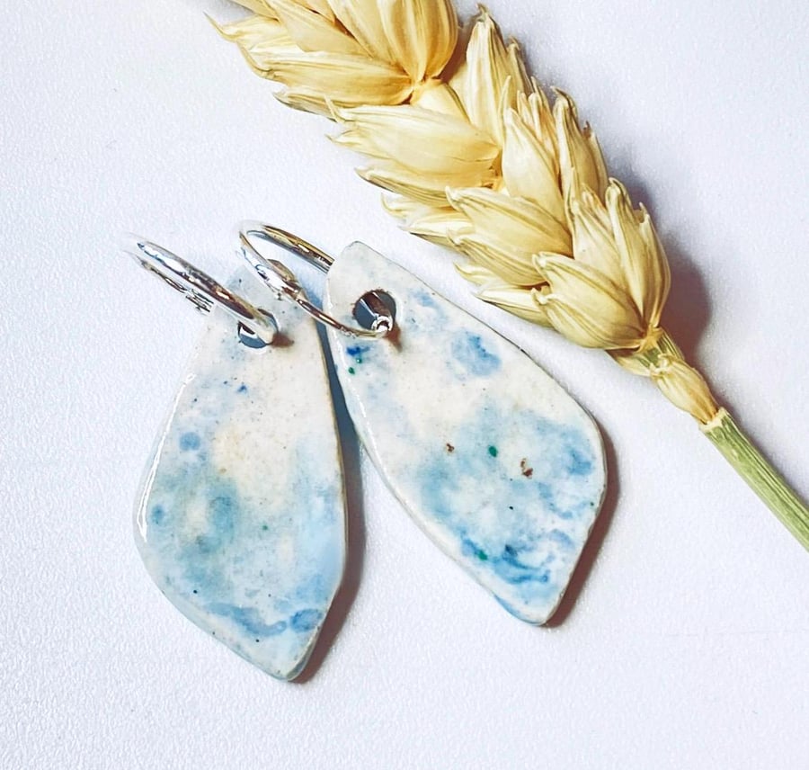 Sterling silver and ceramic drop earrings, made in Norfolk 