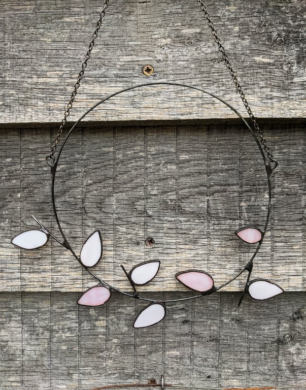 Stained Glass Wreath, Wildflower Wreath, Stained Glass Flower Pussy Willow