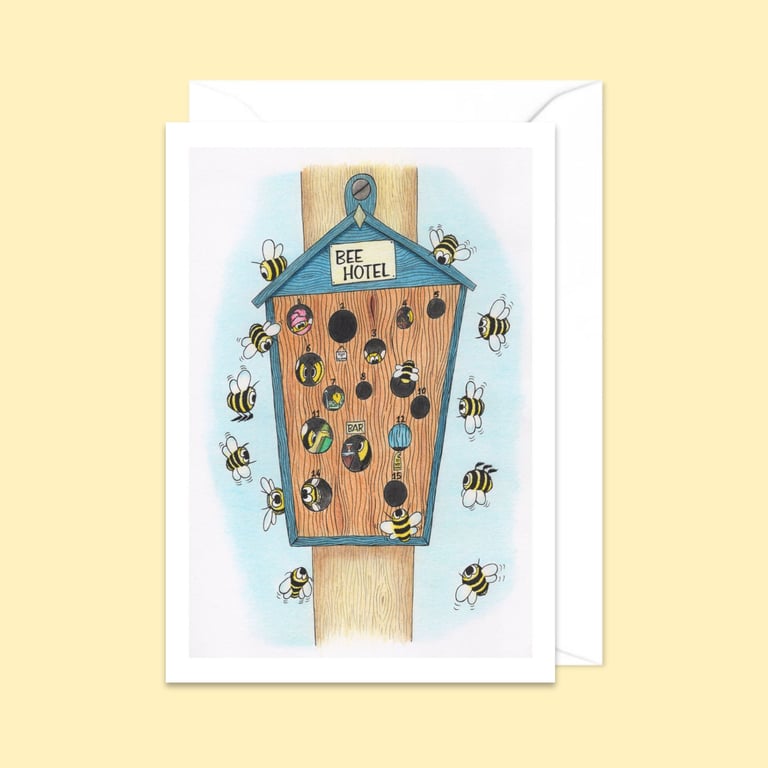 Bee Hotel Greeting Card: Hand Drawn Busy Bee Illustration (215)