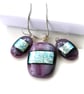 Dichroic Glass 124 Pendant Earring Set Amethyst LavenderSilver Plated Chain