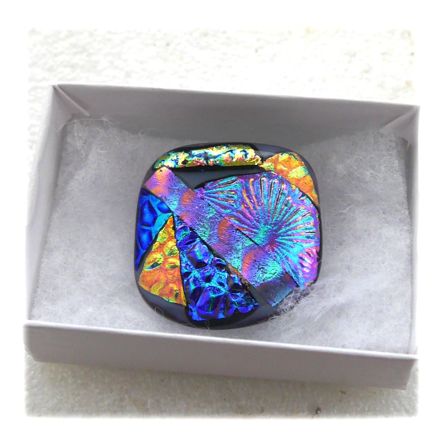 SOLD Patchwork Dichroic Fused Glass Brooch 066 Handmade 