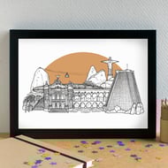 Rio de Janeiro Landmarks Skyline Art Print