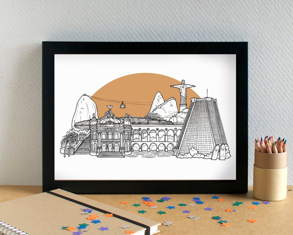 Rio de Janeiro Landmarks Skyline Art Print