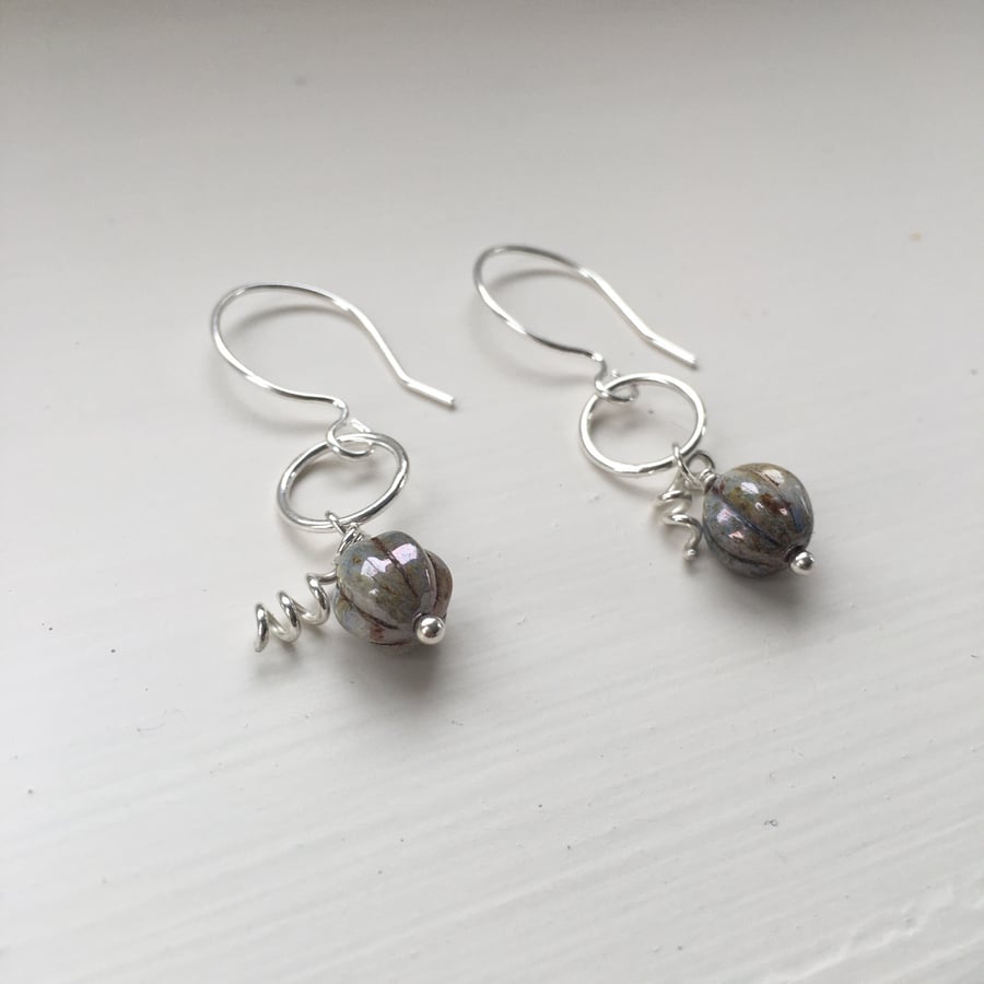 Tiny pumpkin charm earrings recycled silver