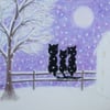 Cat Christmas Card: Black Cats, Children Christmas Card, Snow Cat Card Christmas