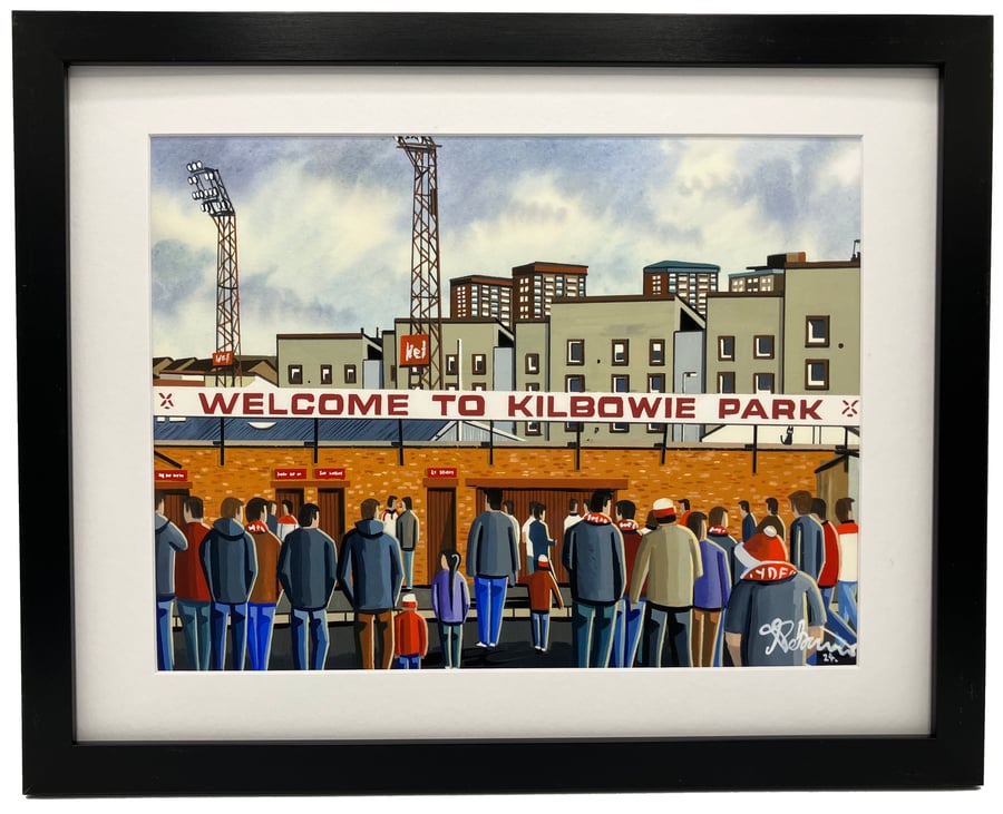 Clydebank, Retro Kilbowie Park, Framed Football Art Print. 14" x 11" Frame Size