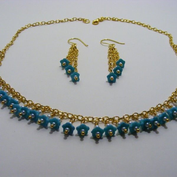 Teal and White Jewellery Set