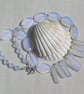 SALE - Crystal Gemstone Beaded Statement Fan Necklace, Opalite & White Sea Glass - Image 1