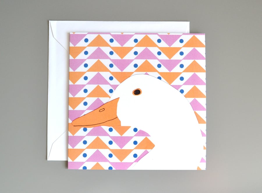 Goose blank card with geometric patterned background