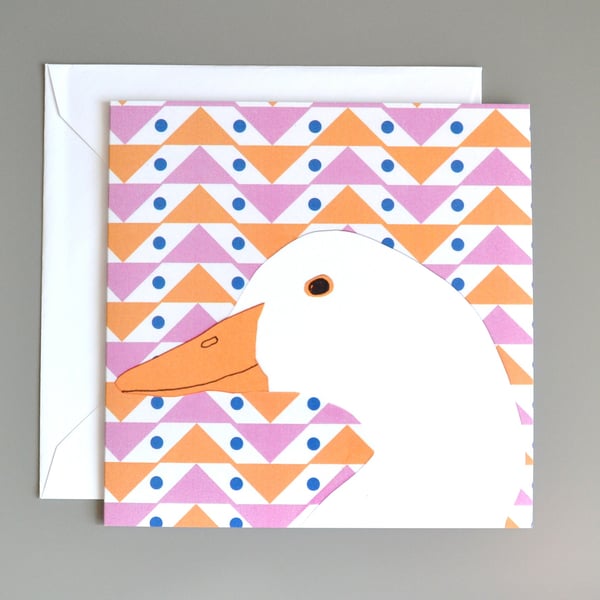 Goose blank card with geometric patterned background