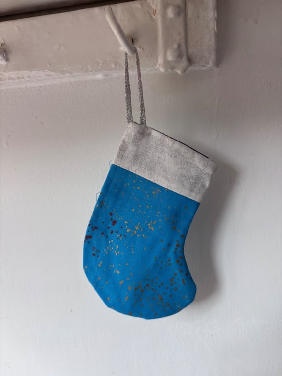 Summer seconds - blue with gold spots - Mini Christmas stocking - super cute