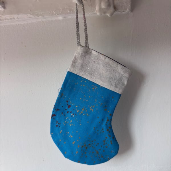 Summer seconds - blue with gold spots - Mini Christmas stocking - super cute