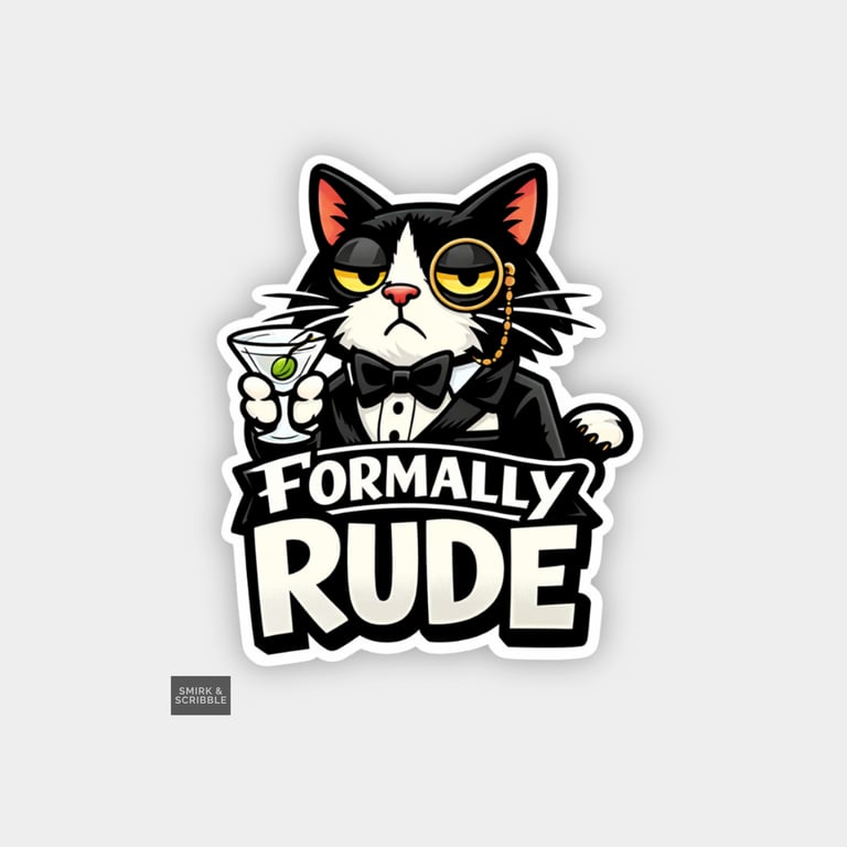 Funny Cheeky Novelty Sticker For Adults - Formally Rude Tuxedo Cat