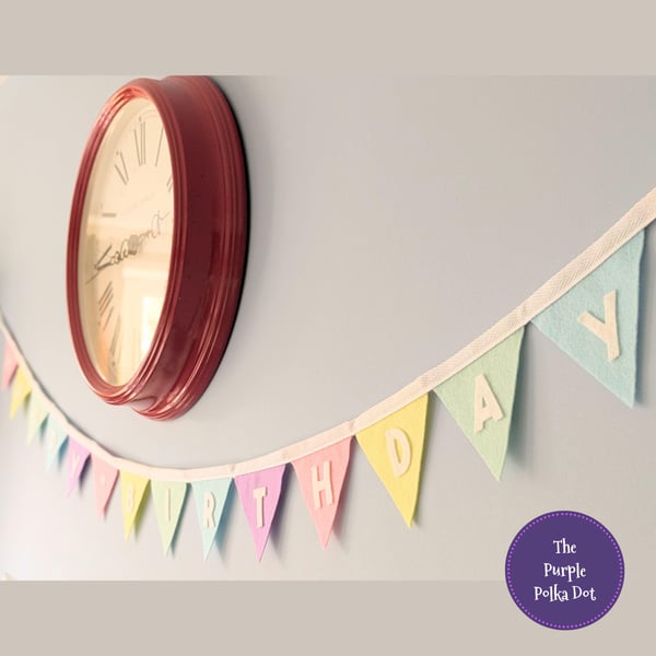 Pastel happy birthday bunting handmade from wool blend felt (smaller size)