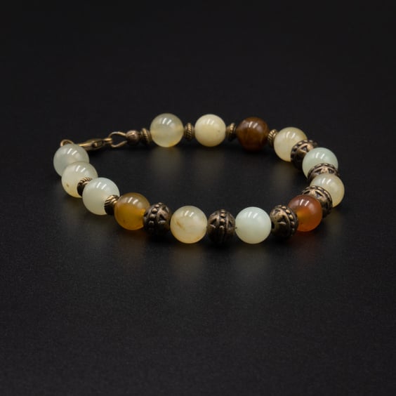  Natural Jade and bronze gemstone bracelet, Taurus jewelry