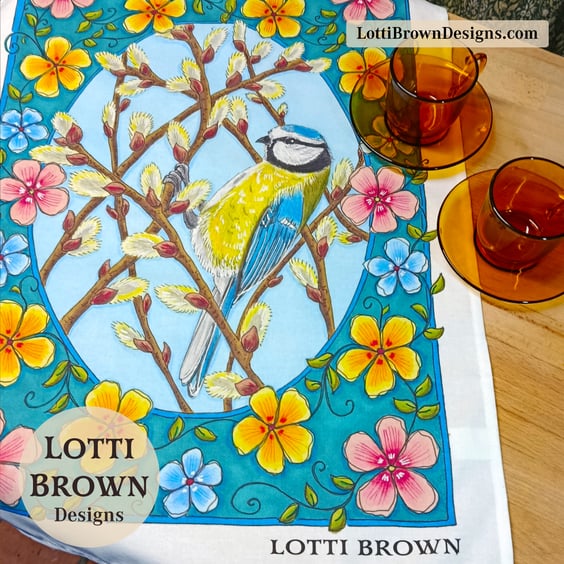 Blue Tit Tea Towel - 100% Cotton Kitchen Gift