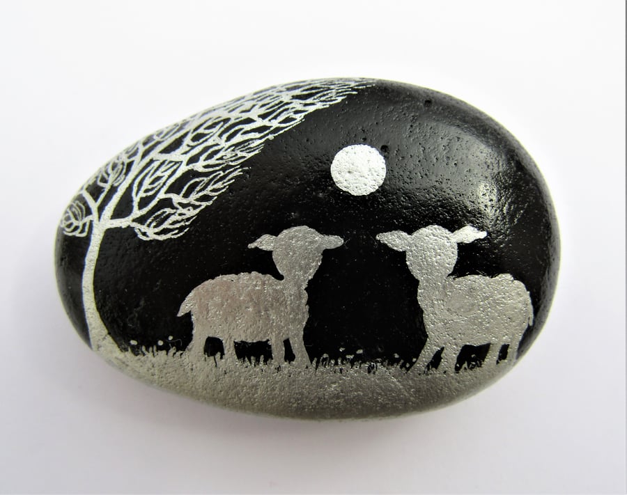 Painted Pebble, Sheep Gift, Stone Art, Lamb Rock Painting, Small Gift, Animal