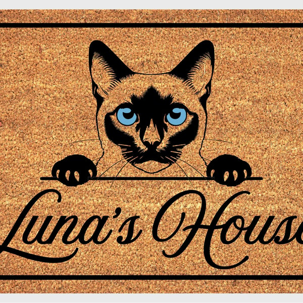 Siamese Cat Door Mat - Personalised Siamese Cat Welcome Mat - 3 Sizes