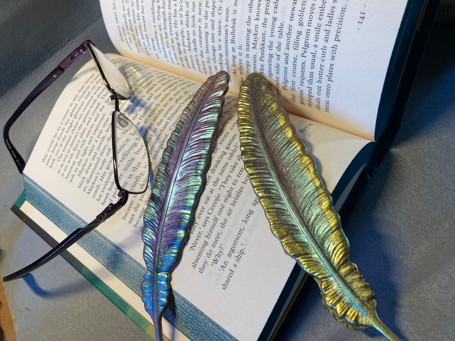 Two Unusual Feather Shaped Resin Bookmarks for Book Lovers Everywhere