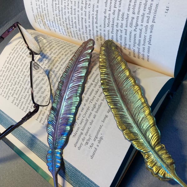Two Unusual Feather Shaped Resin Bookmarks for Book Lovers Everywhere