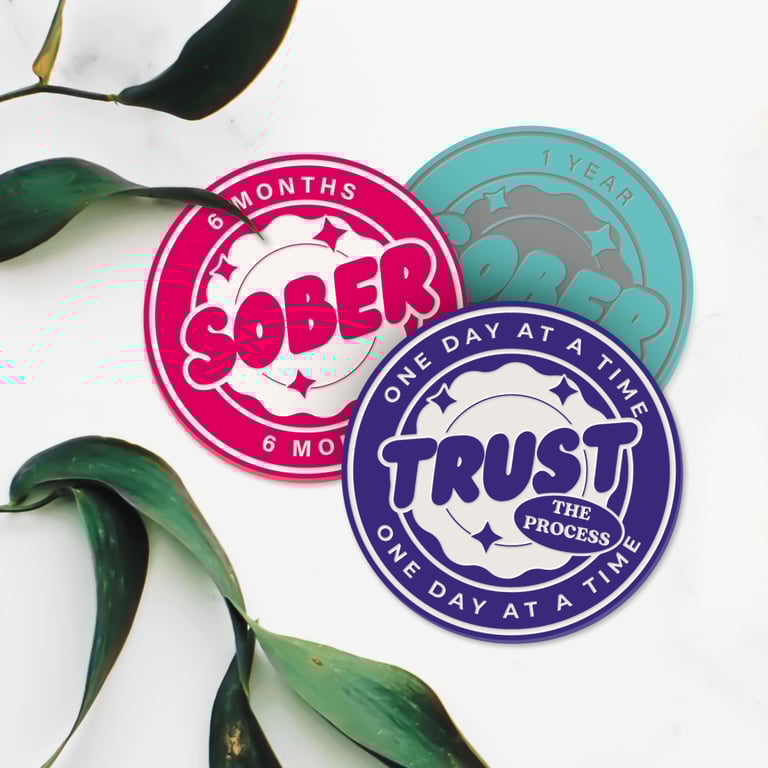 Trust The Process - Bubble Text Acrylic Sobriety Chip: Customisable Sober Token 
