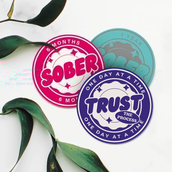 Trust The Process - Bubble Text Acrylic Sobriety Chip: Customisable Sober Token 
