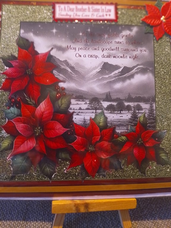 Poinsettia brother and sister in law large Christmas card 